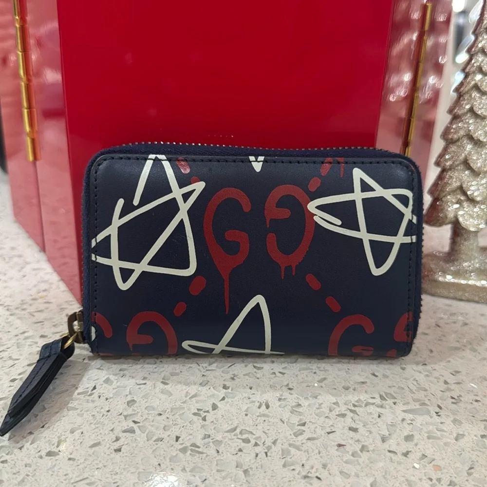 💙♥️GUCCI Calfskin Ghost Zip Around Card Case/Wallet - Picture 6 of 10
